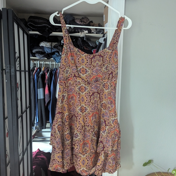 Free People Paisley Mini Dress - Orange and Purple - Picture 1 of 2